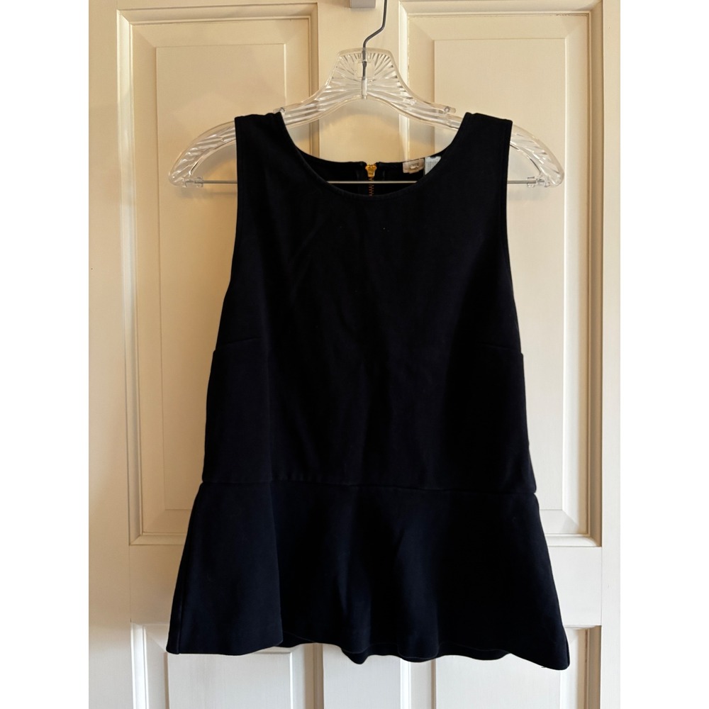 J.Crew Women Black Cotton Sleeveless Peplum Top Gold Back Zip 05443 Size S